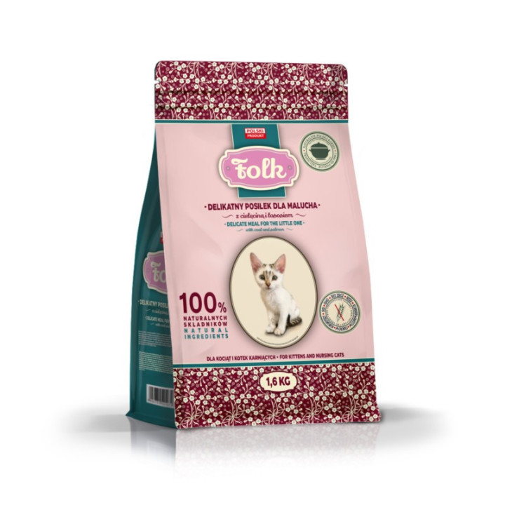 Karma sucha dla kociąt FOLK Kitten cielęcina łosoś 1,6 kg zdrowy rozwój