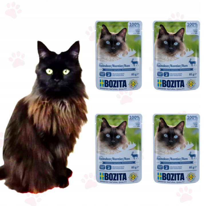 BOZITA MOKRA KARMA DLA KOTA Z RENIFEREM SASZETKA W SOSIE 85G nat 4 szt