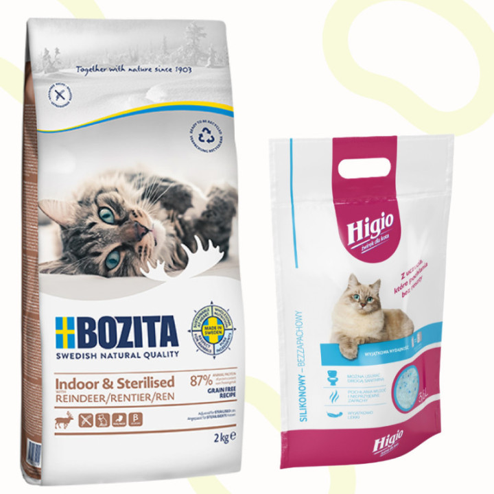 Bozita SUCHA KARMA DLA KOTÓW STERYLIZOWANYCH BEZ ZBÓŻ RENIFER 2kg + ŻWIREK