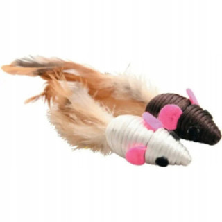 Myszka dla kota z piórami zabawki dla kota 2 myszy