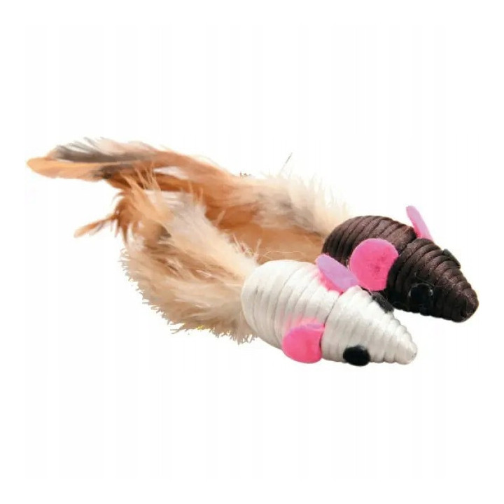 Myszka dla kota z piórami zabawki dla kota 2 myszy