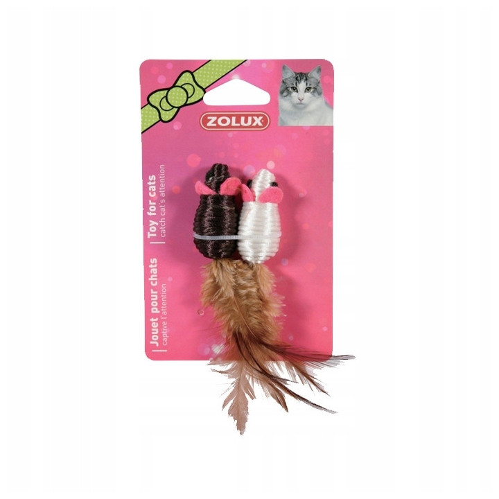 Myszka dla kota z piórami zabawki dla kota 2 myszy