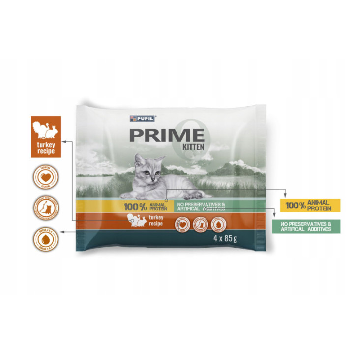 Karma mokra dla kota PUPIL Prime KITTEN indyk z królikiem 4 x 85 g natural