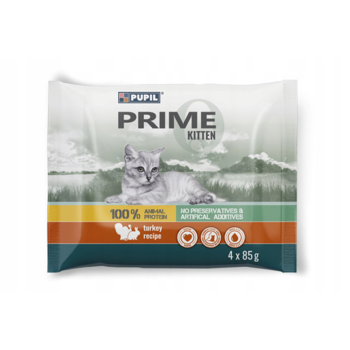 Karma mokra dla kota PUPIL Prime KITTEN indyk z królikiem 4 x 85 g natural