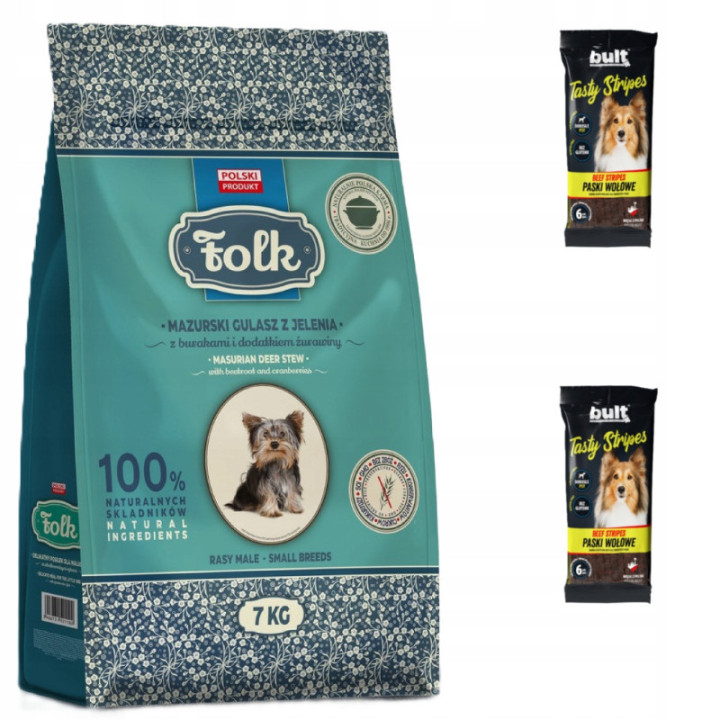 Karma dla małych ras FOLK Mini z Jelenia 7kg + 2 szt. treserki mięsne