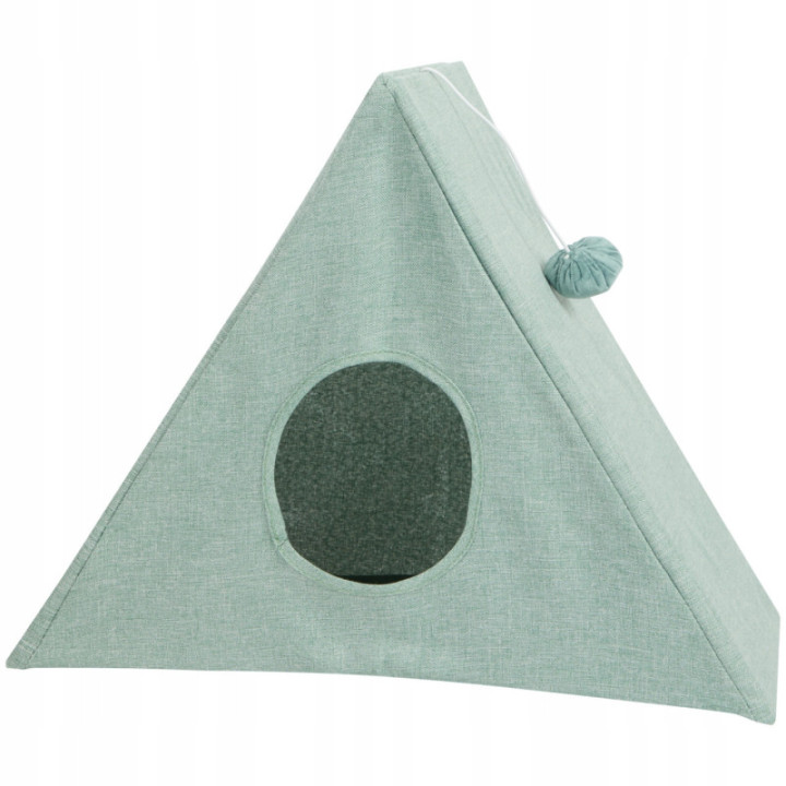 Domek dla kota z drapakiem i piłką miętowy szary Zabawka i legowisko