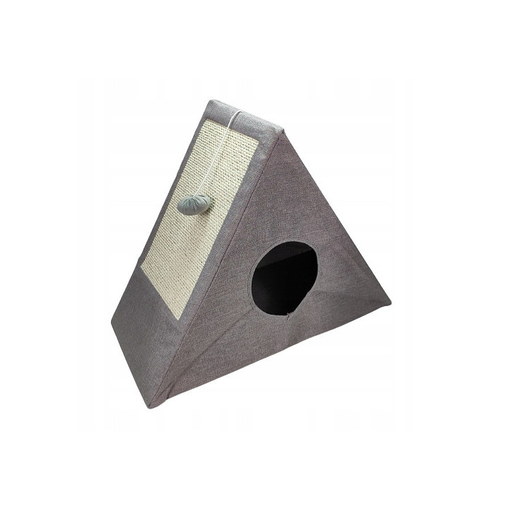 Domek dla kota z drapakiem i piłką miętowy szary Zabawka i legowisko