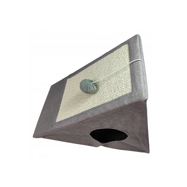 Domek dla kota z drapakiem i piłką miętowy szary Zabawka i legowisko