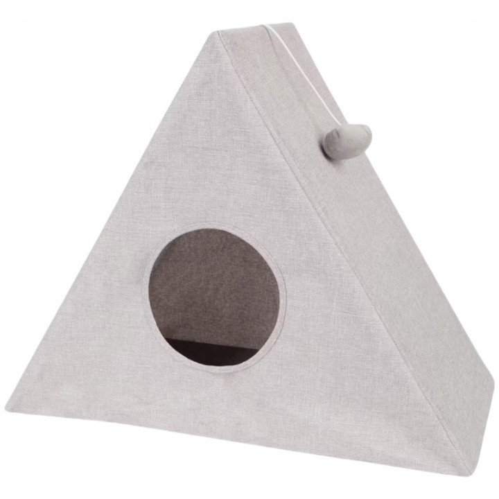 Domek dla kota z drapakiem i piłką miętowy szary Zabawka i legowisko