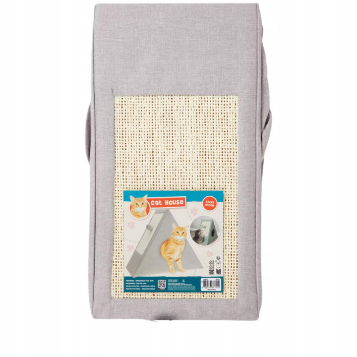 Domek dla kota z drapakiem i piłką miętowy szary Zabawka i legowisko