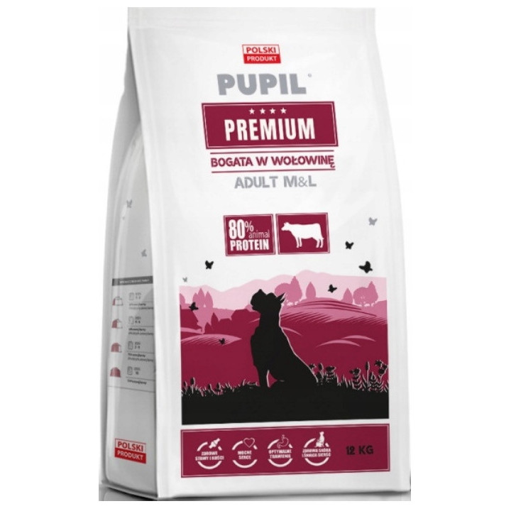 Karma sucha dla psa PUPIL Premium Adult Medium Wołowina 12 kg zdrowe stawy