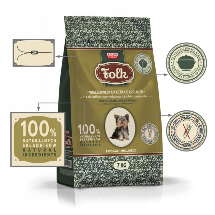 FOLK Sucha karma dla psa małe rasy Wielkopolska kaczka z królikiem 7 kg