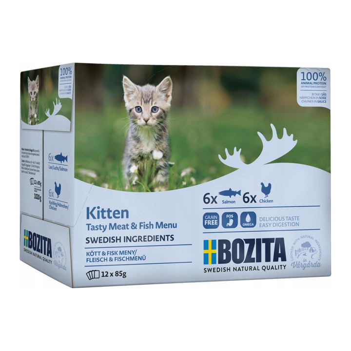 BOZITA Kitten multibox 12x85g SASZETKI Łosoś Kurczak mokra karma bez zbóż