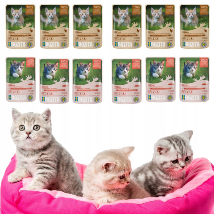 BOZITA Kitten multibox 12x85g SASZETKI Łosoś Kurczak mokra karma bez zbóż