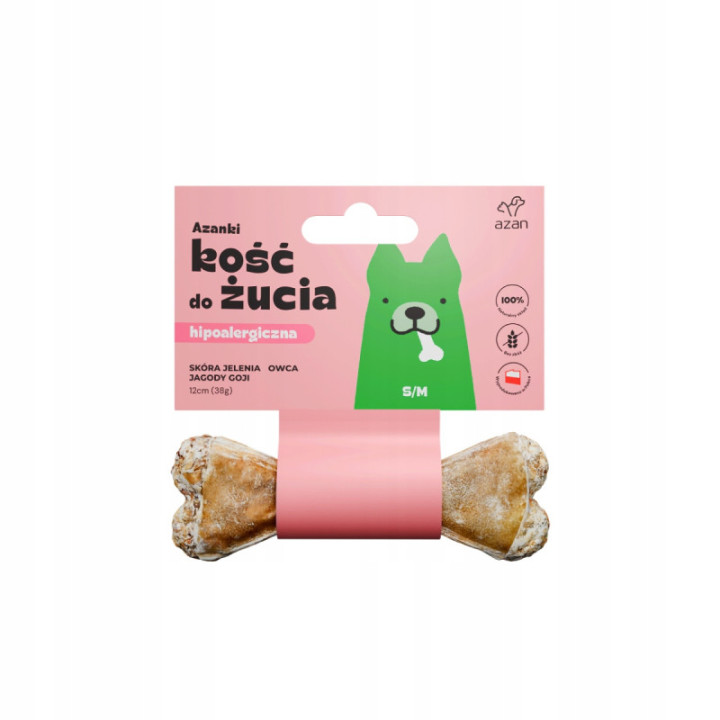 AZANKI Kość hipoalergiczna ze skóry jelenia z owcą i jagodami goji S/M 12cm