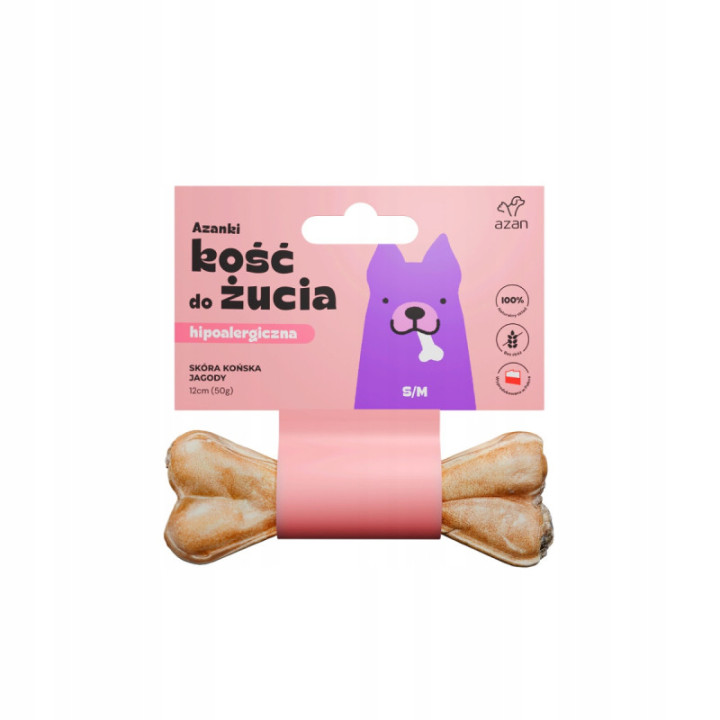 AZANKI Kość hipoalergiczna ze skóry końskiej z jagodami S/M 12cm