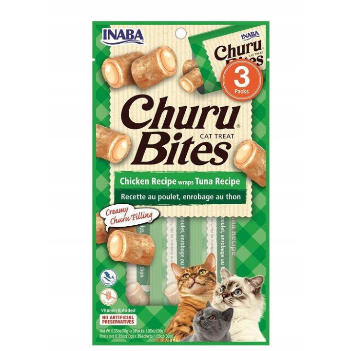 INABA CAT CHURU BITES CHICKEN TUNA kurczak i tuńczyk dla Kota 4x(3x10g)