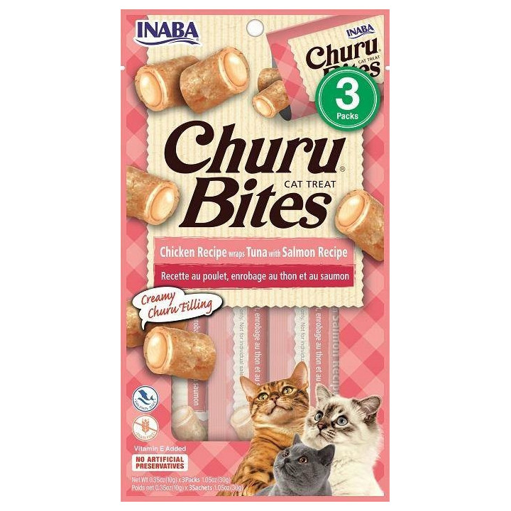 INABA CAT CHURU BITES CHICKEN WR.TUNA&SALMON Przysmak dla Kota 3x10g