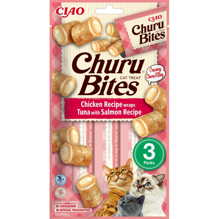 INABA CAT CHURU BITES CHICKEN WR.TUNA&SALMON Przysmak dla Kota 3x10g