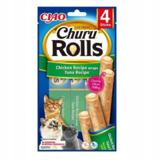 INABA CAT CHURU ROLLS CHICKEN TUNA Przysmak dla Kota Tuńczyk Kurczak 4x10g