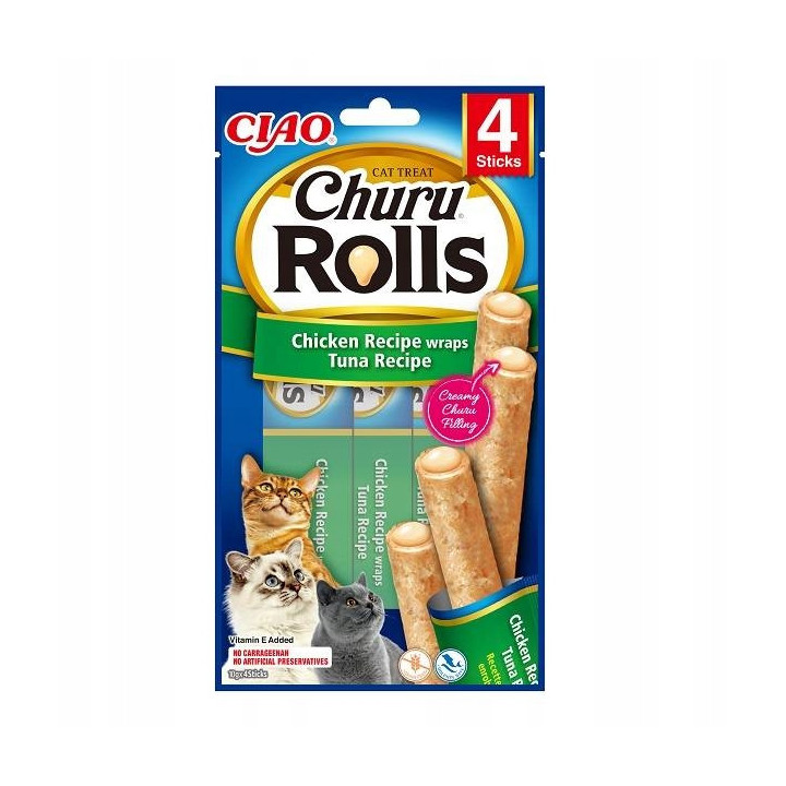INABA CAT CHURU ROLLS CHICKEN TUNA Przysmak dla Kota Tuńczyk Kurczak 4x10g
