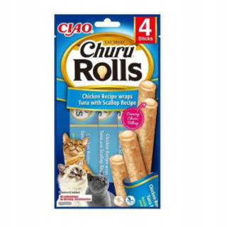 INABA CAT CHURU ROLLS CHICKEN 4x10g (40g)-tuńczyk,przegrzebki Dla Kota