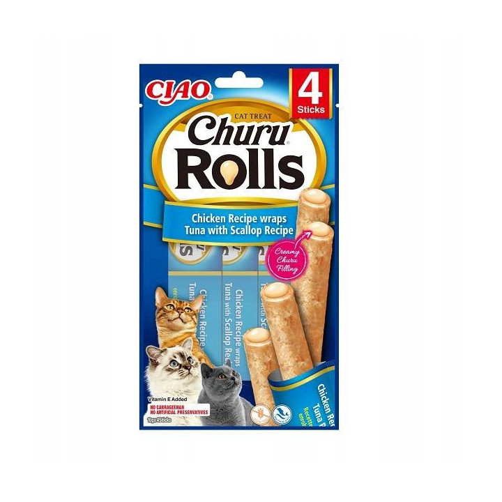 INABA CAT CHURU ROLLS CHICKEN 4x10g (40g)-tuńczyk,przegrzebki Dla Kota