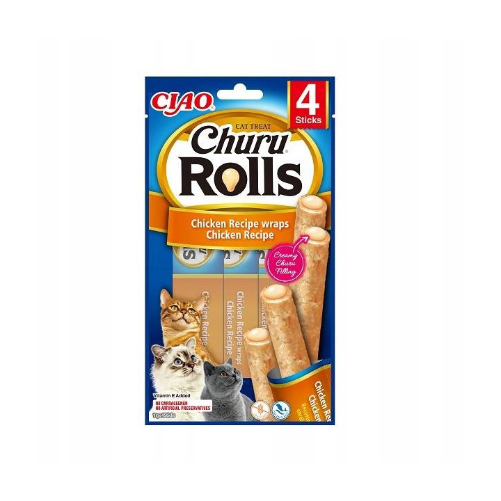 INABA CAT CHURU ROLLS CHICKEN Przysmak z Nadzieniem o Smaku Kurczaka 4x10g