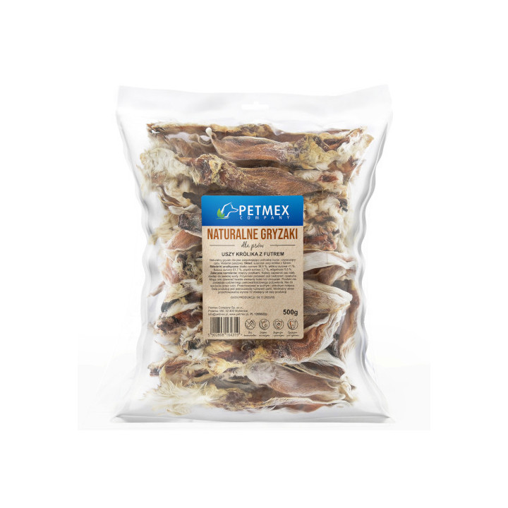 Gryzak dla psów Ucho Królika z futrem 500g naturalny gryzak dla psa eko