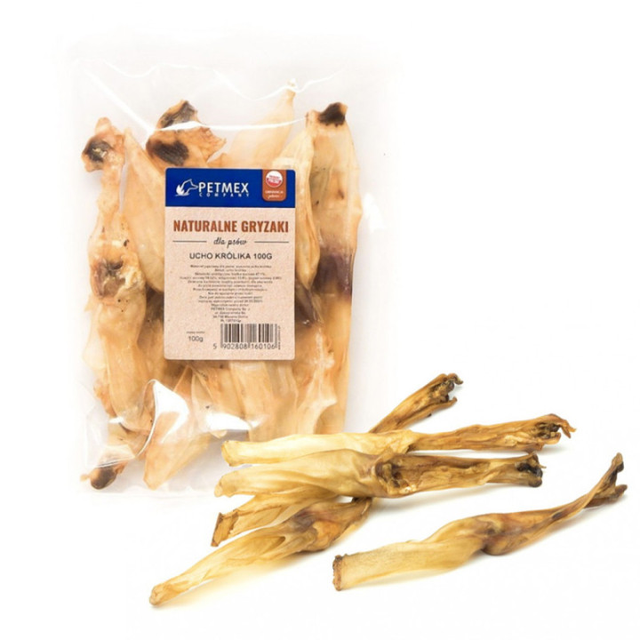 Naturalny Przysmak gryzak dla psa Suszone Ucho Uszy Królika bez skóry 500 g