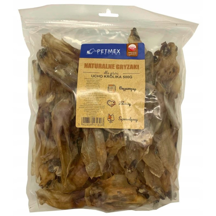 Naturalny Przysmak gryzak dla psa Suszone Ucho Uszy Królika bez skóry 500 g