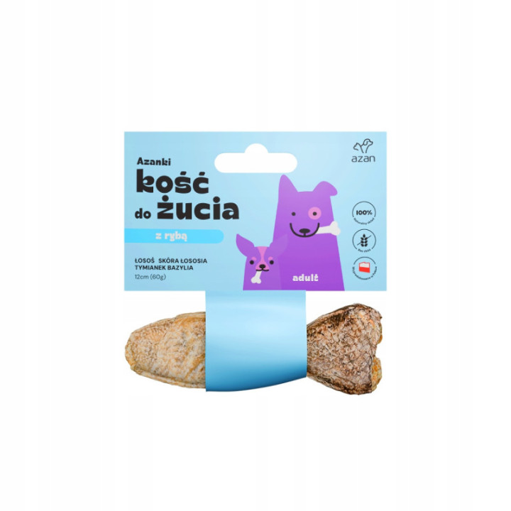 Kość do żucia Azanki z łososiem skóra łososia 12 cm bez zbóż super gryzak