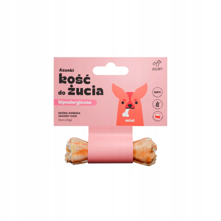 Kość do Żucia Hipoalergiczna Azanki Mini ze Skóry Końskiej z Jagodami 10cm
