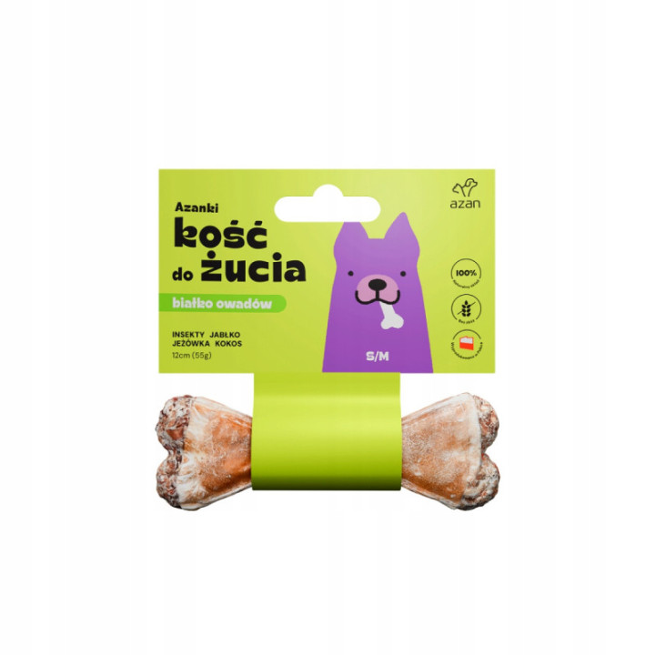 Przysmak dla psa kość AZANKI Dog Bone z insektami jabłkiem i kokosem 12 cm