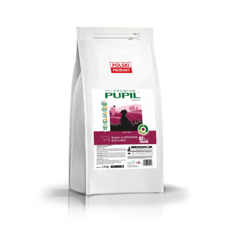 Pupil sucha karma MINI dla psa 1,6 kg bogata w wołowinę dla małych ras