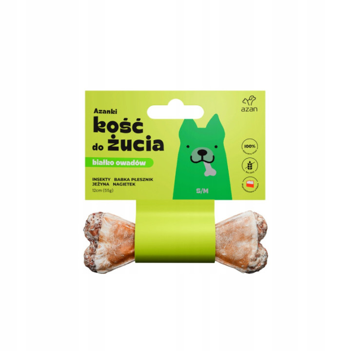 Azanki kość do żucia dla psa przysmak z insektami i jeżyną s/m 12 cm