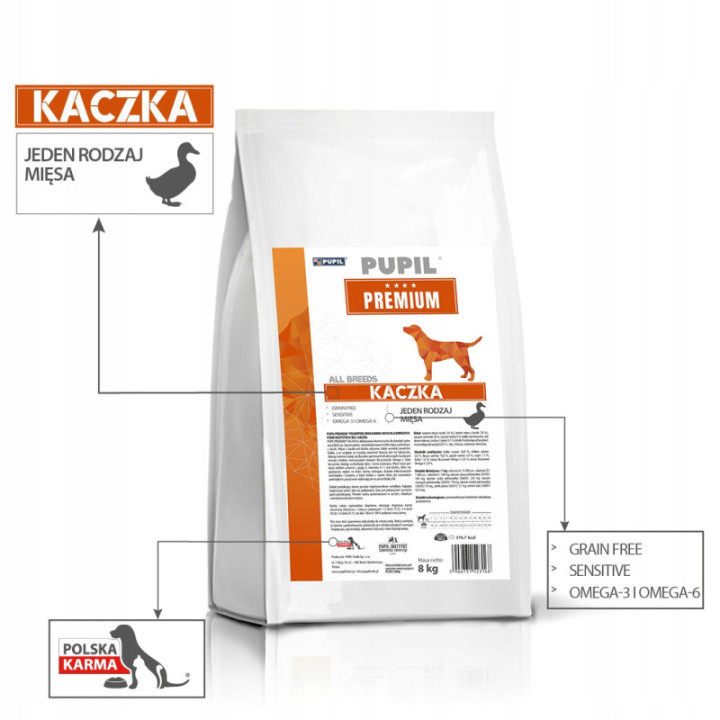PUPIL Premium sucha karma dla psa KACZKA bezzbożowa 8 kg zbilansowana